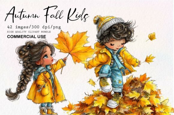 Download Whimsical Autumn Fall Kids Clipart Set - Premium Resources