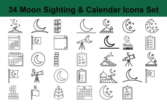 Download 34 Moon Sighting &amp; Calendar Icons Set - Set Collection